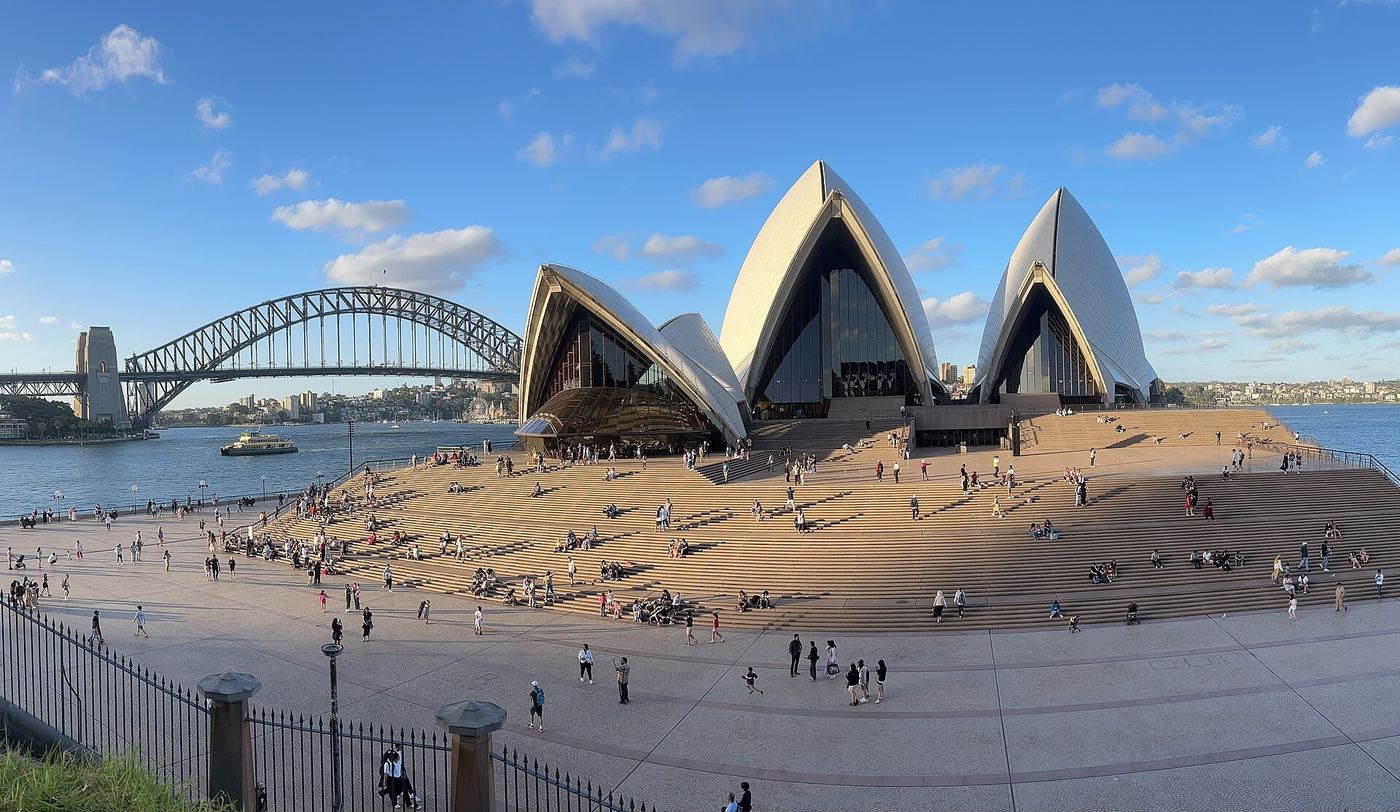 Panoramic view of the Sydney Opera House and Sydney Harbour Bridge